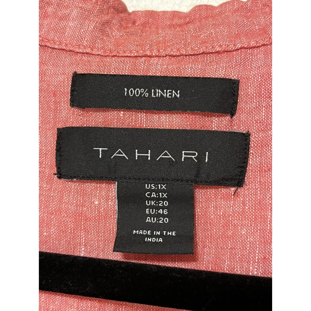 Tahari Coral 100% Linen Shirt Mother of Pearl Buttons Women 1X Popover Lagenlook - Picture 3 of 9